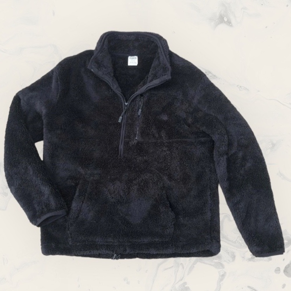 PINK by Victoria's Secret Black Half Zip Up Fleece Jacket Fuzzy Warm Women's SP